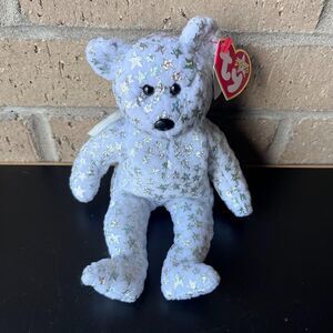 TY Beanie Baby The Beginning White Bear Silver Stars 8.5 Retired Rare Jan 1 2000